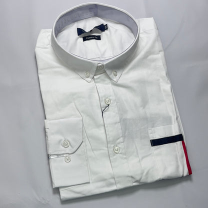 Men Custom Fit White Oxford Long Sleeve-TH002