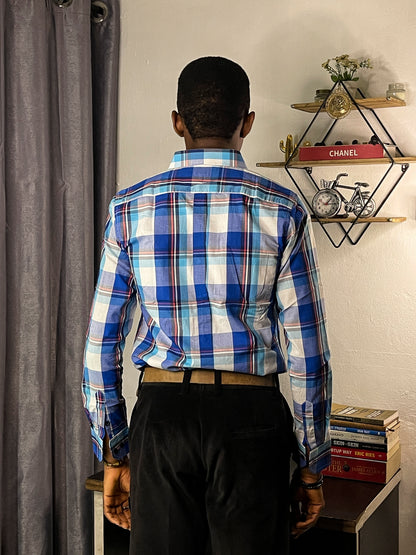 Men's Custom Slim Fit Oxford Blue Check  Long Sleeves -THL 235