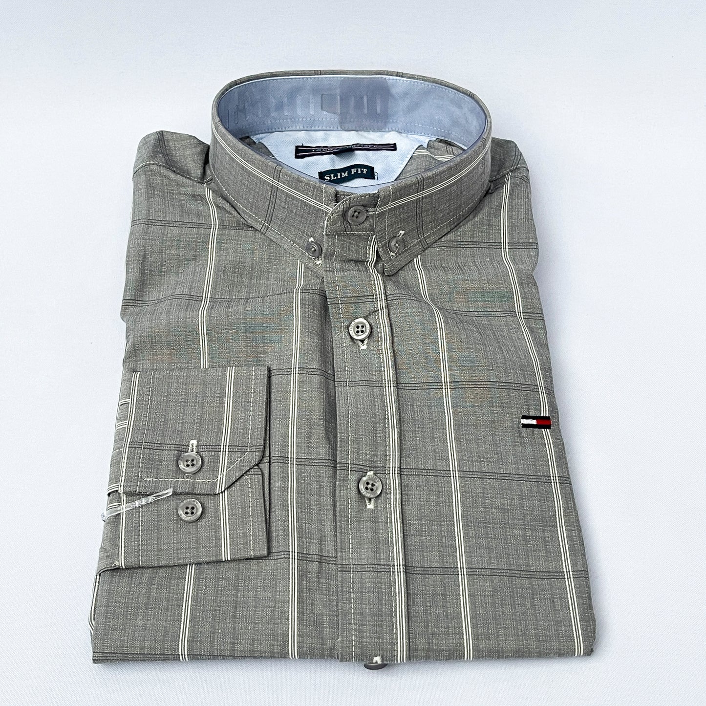 Men's Custom Slim Fit Oxford Gray Striped Long Sleeves -THL 253