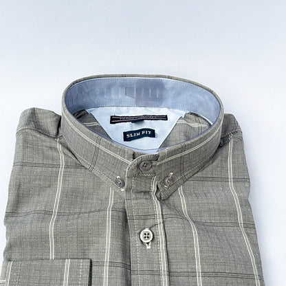 Men's Custom Slim Fit Oxford Gray Striped Long Sleeves -THL 253
