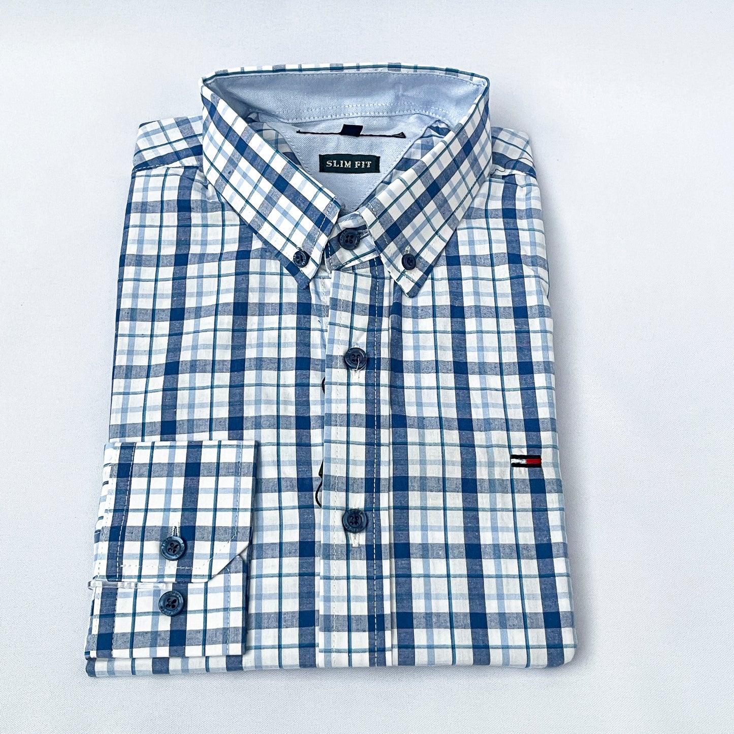 Men's Custom Slim Fit Oxford Blue Check Long Sleeves -THL 255