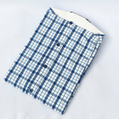 Men's Custom Slim Fit Oxford Blue Check Long Sleeves -THL 255
