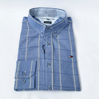 Men's Custom Slim Fit Oxford Blue Striped Long Sleeves -THL 257