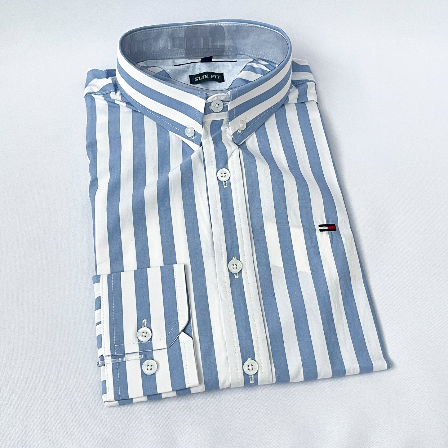 Men's Custom Slim Fit Oxford Blue Striped Long Sleeve -THL 2611