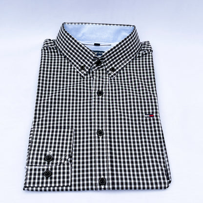 Men's Custom Slim Fit Oxford Shepherd Check Long Sleeves -THL 219