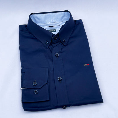 Men's Custom Slim Fit Oxford Navy Blue Long Sleeves -THL 229