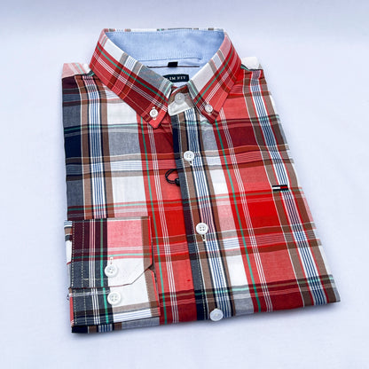 Men's Custom Slim Fit Oxford Plaid Tartan  Long Sleeves -THL 241