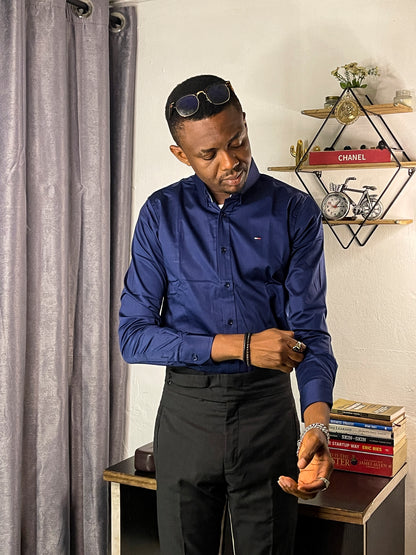 Men's Custom Slim Fit Oxford Navy Blue Long Sleeves -THL 229