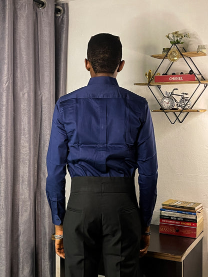 Men's Custom Slim Fit Oxford Navy Blue Long Sleeves -THL 229