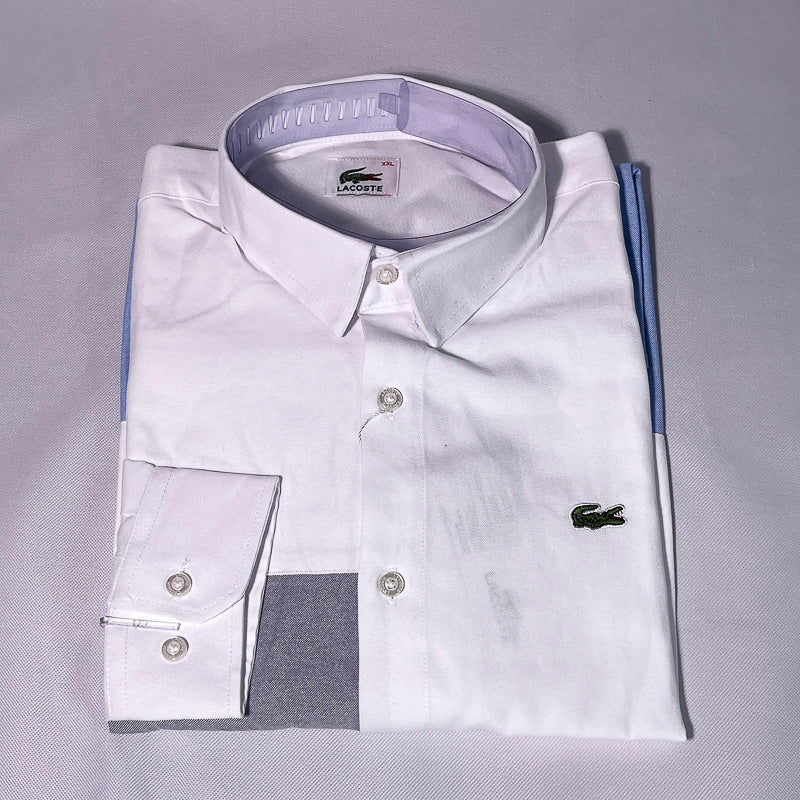 Men White-Blue Custom Fit Shirt