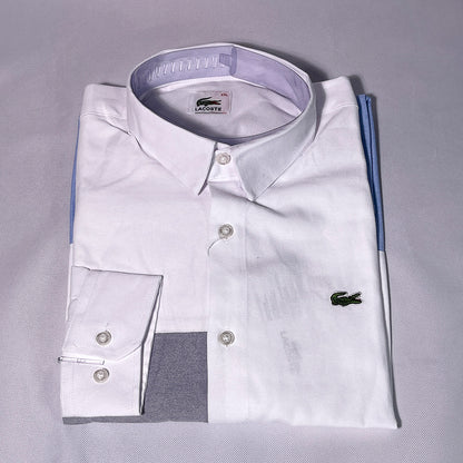 Men White-Blue Custom Fit Shirt