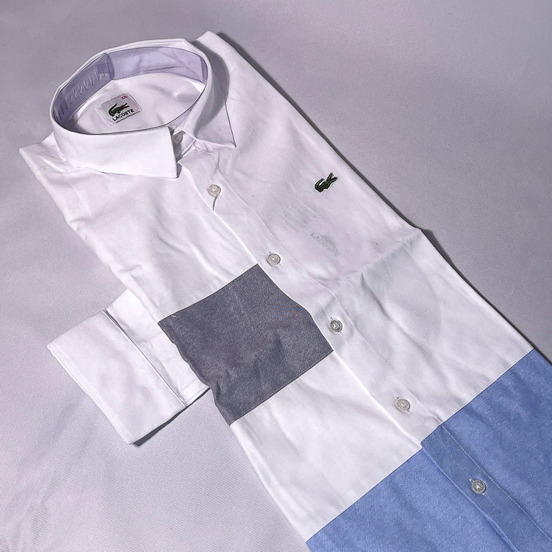 Men White-Blue Custom Fit Shirt