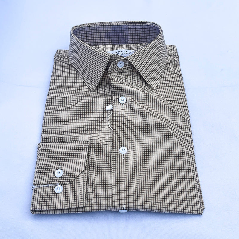 Men's Custom Fit Brown Check Long Sleeve CT044