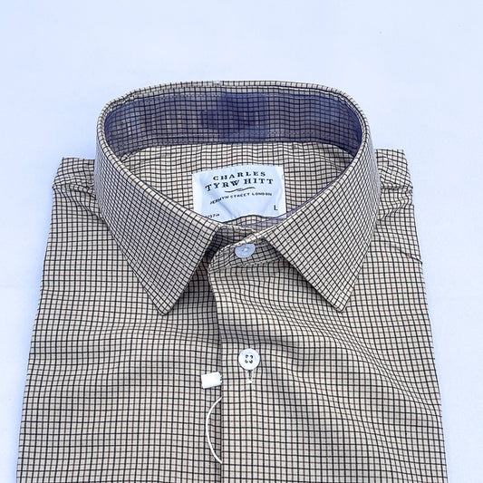 Men's Custom Fit Brown Check Long Sleeve CT044