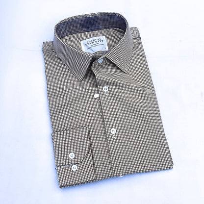 Men's Custom Fit Brown Check Long Sleeve CT044