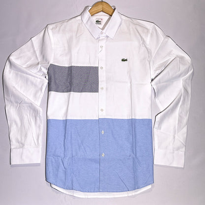 Men White-Blue Custom Fit Shirt