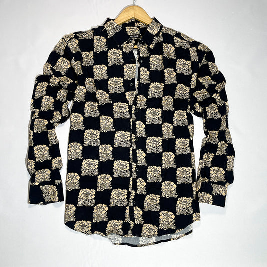 Golden Bloom Vintage Petal Grid Shirt