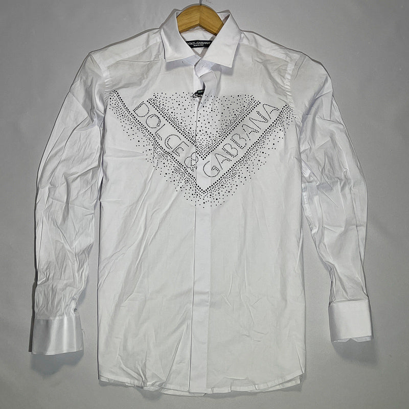DG White Long Sleeve Signature Rhinestone Shirt