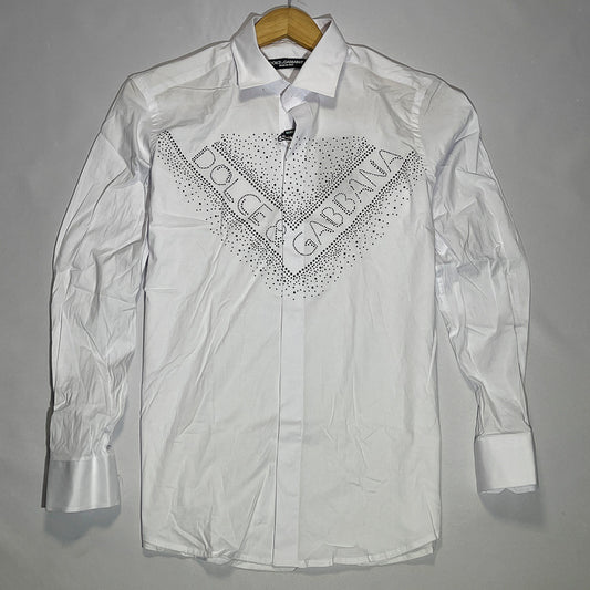 DG White Long Sleeve Signature Rhinestone Shirt