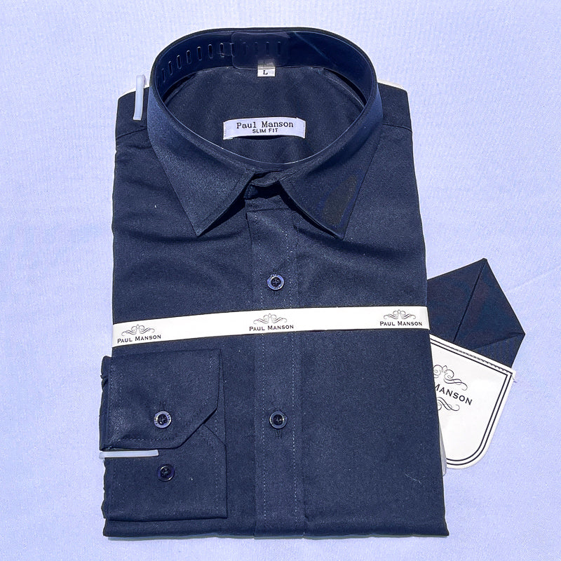 Men Custom Fit Navy Blue Long Sleeve- PM050