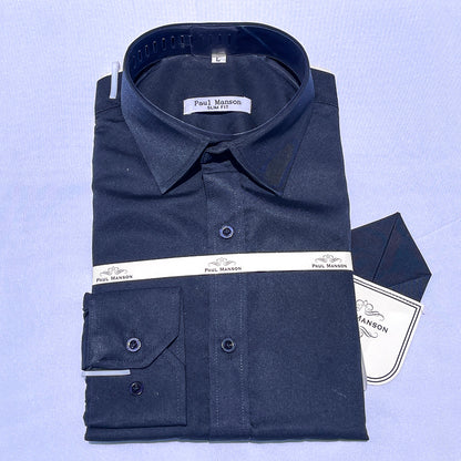 Men Custom Fit Navy Blue Long Sleeve- PM050