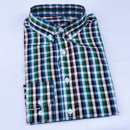 Men’s Custom Fit Blue Checked Shirt - G007