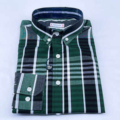 Men’s Custom Fit Green Striped Shirt G10