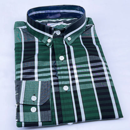 Men’s Custom Fit Green Striped Shirt G10