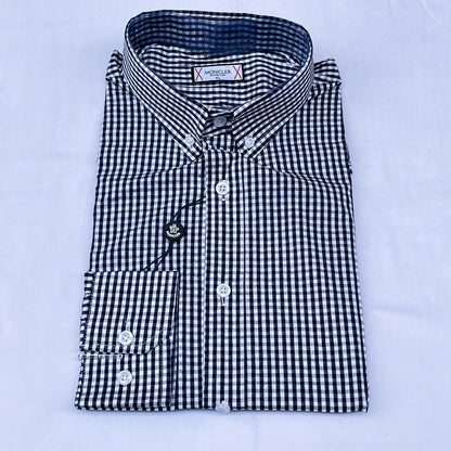 Men’s Custom Fit Navy Blue Checked Shirt - G023