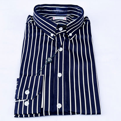 Men’s Custom Fit Navy Blue Striped Shirt W02