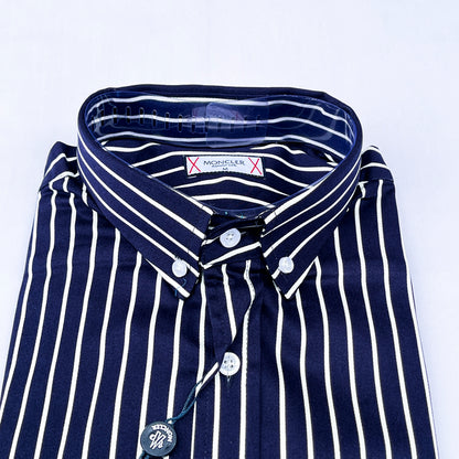 Men’s Custom Fit Navy Blue Striped Shirt W02