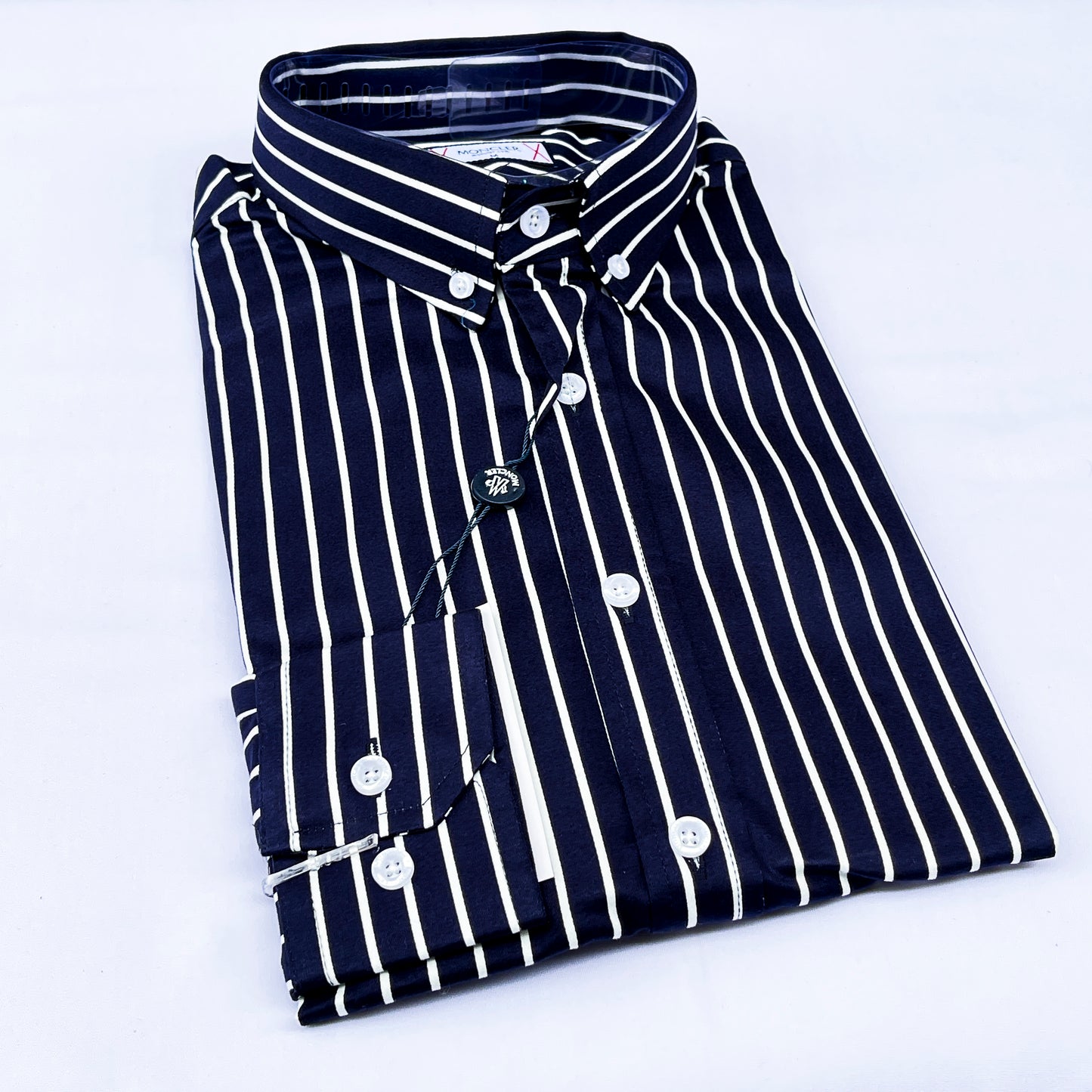 Men’s Custom Fit Navy Blue Striped Shirt W02