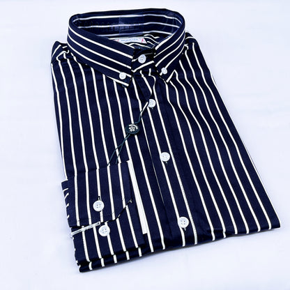 Men’s Custom Fit Navy Blue Striped Shirt W02