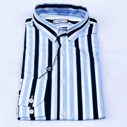 Men’s Custom Fit Sky Blue Striped Shirt W07