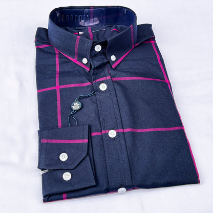 Men’s Custom Fit Navy Blue Striped Shirt G09