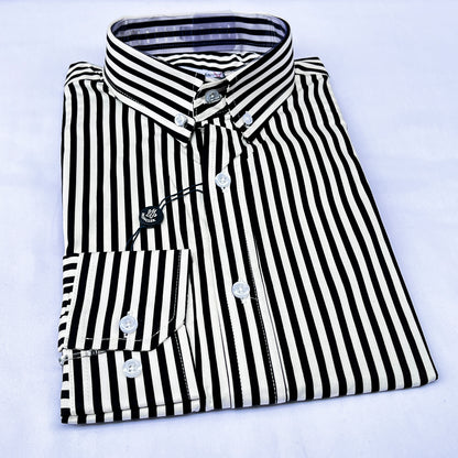 Men’s Custom Fit Black Striped Shirt W02