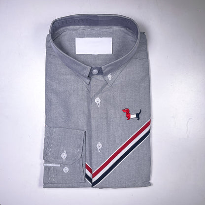 Men's Custom Fit Gray Long Sleeve Oxford Shirt -TB101