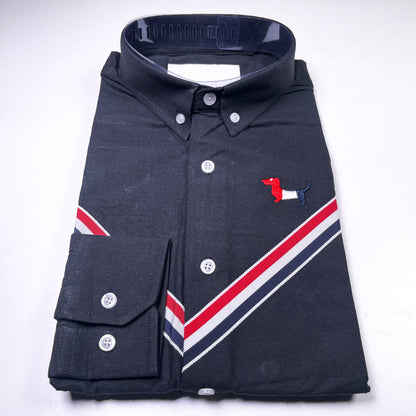 Men's Custom Fit Black Long Sleeve Oxford Shirt -TB103
