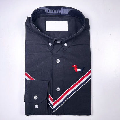 Men's Custom Fit Black Long Sleeve Oxford Shirt -TB103