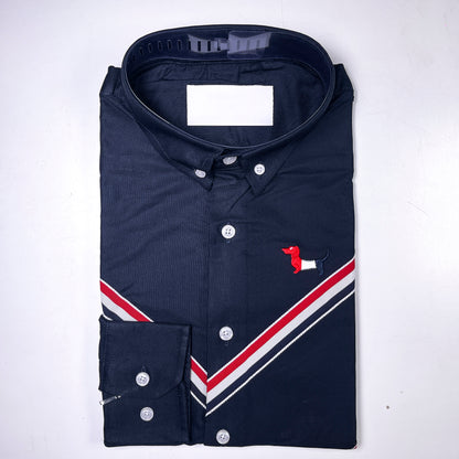 Men's Custom Fit Navy Blue Long Sleeve Oxford Shirt -TB105
