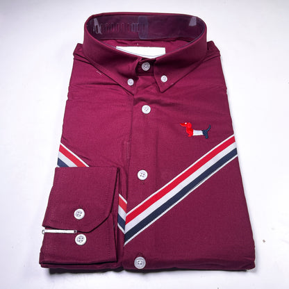 Men's Custom Fit Wine Long Sleeve Oxford Shirt -TB107