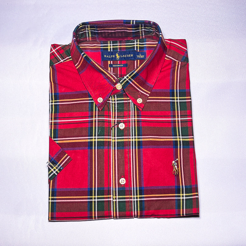 Men Custom Fit Oxford Red Tartan Short Sleeve
