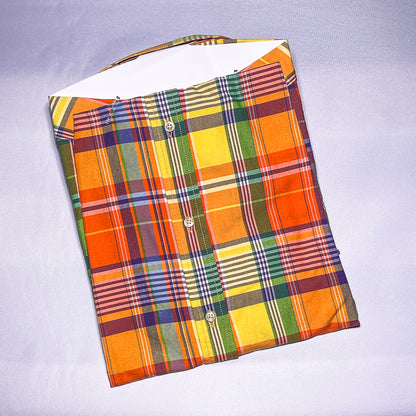 Men Custom Fit Oxford Orange Tartan Long Sleeve