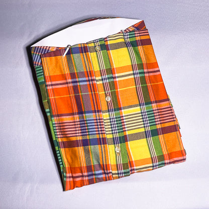 Men Custom Fit Oxford Orange Tartan Short Sleeve