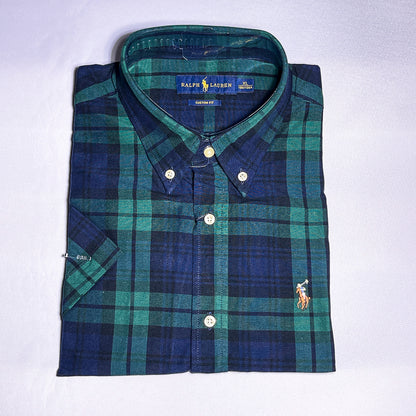 Men Custom Fit Oxford Green Tartan Short Sleeve