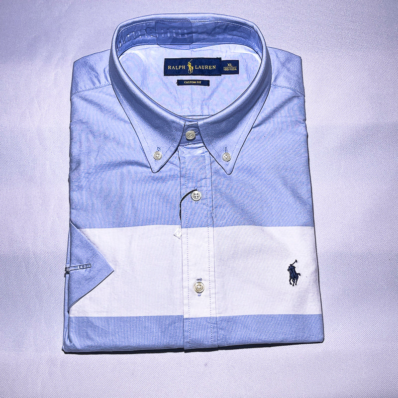 Men Custom Fit Oxford Blue Short Sleeve -PRL06