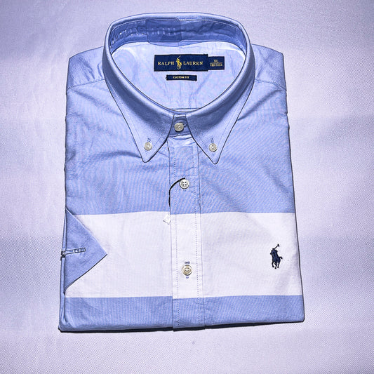 Men Custom Fit Oxford Blue Short Sleeve -PRL06