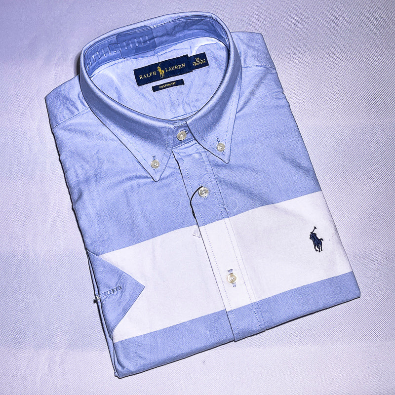 Men Custom Fit Oxford Blue Short Sleeve -PRL06
