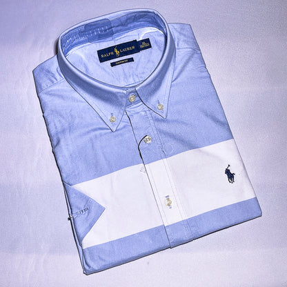 Men Custom Fit Oxford Blue Short Sleeve -PRL06