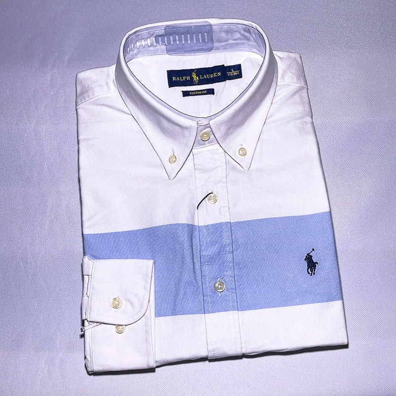 Men Custom Fit Oxford White Long Sleeve -PRL04